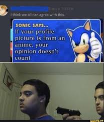 E I Think We All Can Agree With This Sonic Says If Your Profile Picture Is From An Anime Your I Opinion Doesn T I Count Ifunny Silly Memes Edgy