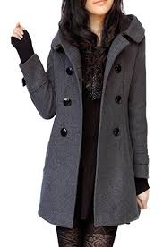 Foluton Damen Winter Herbst Mantel Steppjacke Kapuzenjacke Ubergangsjacke Trenchcoat Zweireihig Wollmantel Ges Wollmantel Damen Grau Jacken Damen Winter Mantel