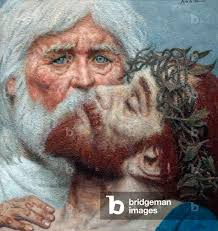 Image of Father and Son Jesus and dieu le pere, 1990 (oil by Korzhev, Geli  M. (b.1925)