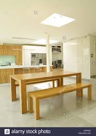 simple wooden table and bench seats in