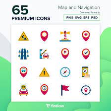 65 Premium Vector Icons Of Map And Navigation Designed By Flat Icons In 2021 Navigation Design Navigation Map