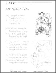 Sing A Song Of Sixpence Rhyme With Worksheets Rhymes Songs Rhyming Words