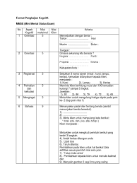 Mini mental stage examination (mmse) adalah pemeriksaan yang dilakukan petugas medis untuk menilai status mental pasien. Format Pengkajian Mmse
