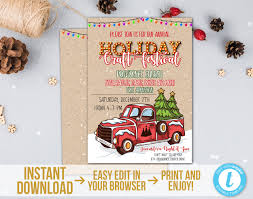 Holiday Flyer Template Red Truck Christmas Festival Event Etsy Holiday Flyer Template Holiday Flyer Tropical Baby Shower Invitations
