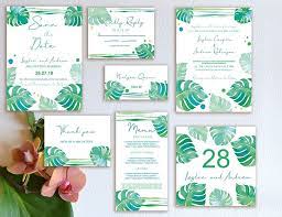Free Wedding Invitation Stationary Suite Psd With Watercolor Monstera Leaves Grab Free Wedding Templates Wedding Templates Free Printable Wedding Invitations