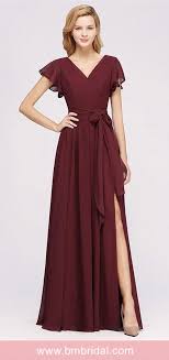 Bmbridal Burgundy V Neck Long Bridesmaid Dress With Short Sleeves Bridesmaid Dresses With Sleeves Mauve Bridesmaid Dress Short Sleeve Bridesmaid Dress