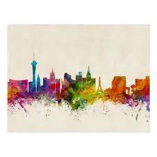 Las Vegas Nevada Skyline Postcard Zazzle Com Map Canvas Print Vegas Skyline Cityscape Art