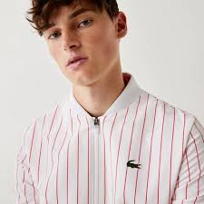 Lacoste Men's Sport X Novak Djokovic Striped Bomber Jacket In White,red