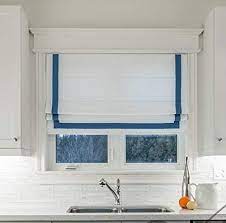 Linen roman shades for the bedroom. Amazon Com Loganova Flat Roman Shade Chevalle Blue White Base With Vivid Blue Inset Border On Three Sides And Chain Mechanism Custom Made Handmade