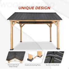 This hardtop gazebo has a metal steel roof that's highly durable and great at providing shade and keeping rainwater away. Eagle Peak 12 X 10 Solid Wood Patio Gazebo Cedar Framed Outdoor Pav
