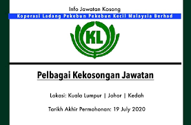 Maklumat kekosongan ini adalah seperti yang diiklankan. Info Jawatan Kerajaan Koperasi Ladang Pekebun Pekebun Kecil Malaysia Berhad Jawatan Kosong Terkini