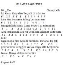 Hapus segala derita yang ada tidak lagiku hampir ke lubuk hatinya bisa yang ku terima kini hilang selamat tinggal sayang ku ucapkan kepadamu kini ku punya kisah yang baru pergi ku dari hatimu. Djadisatube Not Angka Piano Lirik Lagu Cherrybelle Selamat Pagi Cinta
