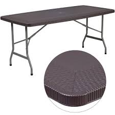 4ft folding tables, wooden surface, blow molded hdpe plastic, light and easy storage. Flash Furniture 5 62 Foot Brown Rattan Indoor Outdoor Plastic Folding Table Target