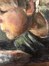 Oil Painting-Little Boy and Cat