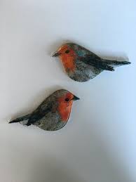 Black And White Spotted Bird With Red Neck Erithacus Orange Neck Bird Fused Glass Orange Bird Wall Art Bird Red Bird Glass Sweet Bird For Home Decorate Fly Bir Fused Glass Bird Orange Bird
