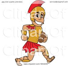 Strong spartan or trojan mascot with spear and shield. Clipart Of A Spartan Or Trojan Warrior School Mascot Character Running With A Football Royalty Free Vector Illustration By Toons4biz 1604220