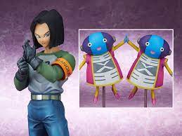 When appearing in dragon ball super, android 17 wears a white shirt with green sleeves that has mir imprinted across his chest in black letters, and a pair of blue jeans. Dragon Ball Super Gigantic Series Android 17 With Grand Zeno Exclusive