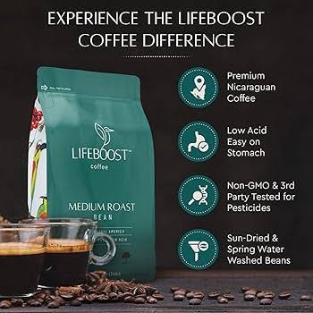 LIFEBOOST Medium Roast Organic Coffee Beans, Low Acidity, Single Origin, Non-GMO, Organic Coffee Beans, Third-Party Tested for Mycotoxins and Pesticides, 355 Ml: Buy Online at Best Price in UAE - Amazon.ae