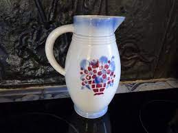 Small ironstone vase red floral transfer pattern. Antique French Pitcher Jug W Blue Red Floral Transfer Printed Etsy French Antiques Country Cottage Decor Cottage Decor