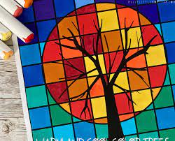 Cool Color Trees Grid Art Project