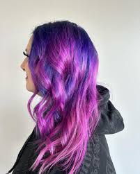LOOK AT THIS OMBRÉ!!! 💙💜🩷 my beautiful mom came in as my hair model as  we are learning hair coloring in class right now. i am SO obsessed with how  this came