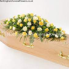 Yellow Cream Roses Casket Spray Double Ended Funeral Flowers Nottingham