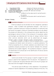 Doc Analysis Of Cations And Anions Group Iv Experiment