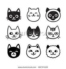 Cute Cartoon Cat Doodle Set Funny Vector Icons Hand Drawn Sketch Style Cat Characters Faces Cat Doodle Cat Face Drawing Cat Outline