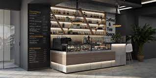 But hire a graphic designer to create the larger signs outside and inside your business, including your large menu boards. Vintage Style Coffee Shop Counter Design With Wall Cabinet For Coffee Shop