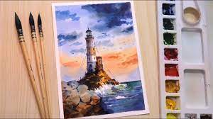 Watercolor Painting Of Seaside Landscape Scenery Easy Paintingtube See more ideas about watercolor scenery, watercolor, watercolor landscape. seaside landscape scenery easy