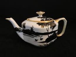 Black And White Teapot On Kardashians Early Noritake Morimura Nippon Hand Painted Porcelain Teapot With Black White And Gold Swans On Lake Scene Vintage Japanese Porcelain Hand Painted Porcelain Porcelain Painting Japanese Porcelain