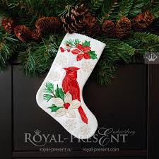 Ith Christmas Stocking With Cardinal Machine Embroidery Design 5 Sizes