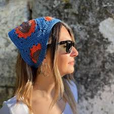 Crochet Sunflowers Granny Square Bandana, Boho Vintage Flower Hair  Kerchief, Women's Headband,crochet Cotton Headband, Gift for Her