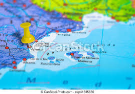 Busca lugares y direcciones en valencia con nuestro mapa callejero. Valencia Spain Map Valencia In Spain Pinned On Colorful Political Map Of Europe Geopolitical School Atlas Tilt Shift Canstock