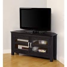 Walker Edison Black Wood Corner Tv Stand For Tvs Up To 48 Walmart Com Black Corner Tv Stand Corner Tv Cabinets Corner Tv Stand