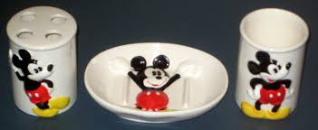 Themed towels, to match the décor of the bathroom, can be found in a variety of patterns. Sold Mickey Mouse Ceramic Bathroom Set Soap Dish Toothbrush Holder Drinking Glass Cup Walt Disney