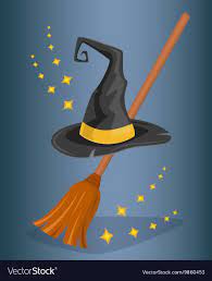Cap Wizard And Witch Broom Cartoon Style Vector Image Ad Witch Broom Cap Wizard Ad Halloween Party Poster Packaging Template Design Cartoon Styles