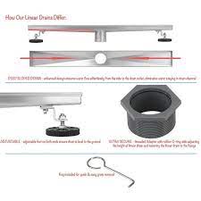 First, apply an adequate amount of lubricant along the shower drain cover's lip. Shower Linear Drain 28 Inch Reversible Tile Insert Flat Grate Stainless Steel Threaded Adaptor And Adjustable Leveling Feet On Sale Overstock 20678473