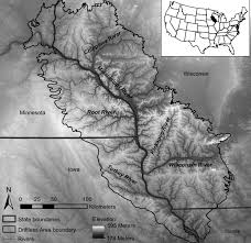 Elevation and major rivers of the U.S. Midwest Driftless Area; inset... |  Download Scientific Diagram