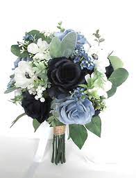 Brooch bouquet & boutonniere set, quinceanera bouquet, white and royal blue rose. Wedding Bouquet 17 Piece Set Bridal Bouquet Dusty Blue Dark Navy White Flowers Ebay
