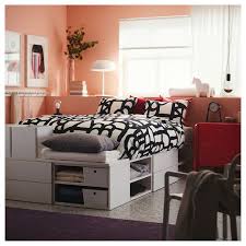Platsa Bed Frame With 4 Drawers White Fonnes 142x244x43 Cm In 2020 Cool Bed Frames Bed Frame With Storage Bed Frame