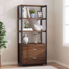 Tribesigns File Cabinets With Drawer Height Range Filing Cabinets Bookcase 4 Tier Bookshelves With 2 Drawers Office Storage Furniture Bookcase Bookcase Storage