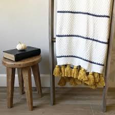 Black And White Throw Blanket With Tassels Jana Navy Ivory Throw Blanket W Gold Tassels Ivory Throw Blanket White Throw Blanket Navy Throw Blanket