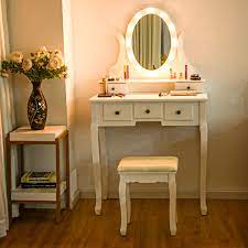 Maybe you would like to learn more about one of these? Giantex Vanity Table Set With 12 Lights Mirror Bedroom Makeup Dressing Table With 360 Rotating Oval Mirror 5 Drawers And Shelf Modern Makeup Table With Cushioned Stool For Girls Women White Buy