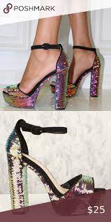 Qupid Esme 11 Black Hologram Ankle Strap Heel In 2020 Ankle Strap Heels Strap Heels Heels