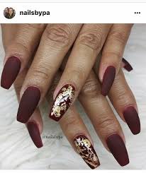 Fall Nails Gold Acrylic Nails Maroon Nails Burgundy Nails