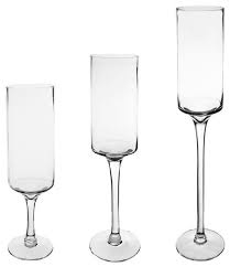 9.00 inches diameter by 9.50 inches height; Hurricane Stemmed Glass Pillar Candle Holder Set Of 3 Contemporary Candleholders By Cys Excel Inc Houzz