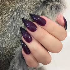 Almond Black And Grey Ombre Nails Deep Plum Ombre Goth Nails Plum Nails Pointy Nails