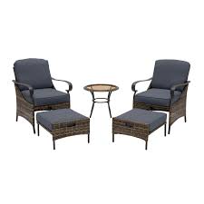 Hampton Bay Layton Pointe 5 Piece Brown Wicker Outdoor Patio Conversation Seating Set With Standard Sky Blue Cushions L19006b 2 The Home Depot In 2020 Patio Lounge Furniture Small Patio Furniture Outdoor Lounge Furniture