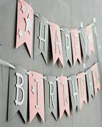 Pink Gray Birthday Banner Birthday Decoration Party Decor Etsy Birthday Banner Design Birthday Banner 1st Birthday Banners